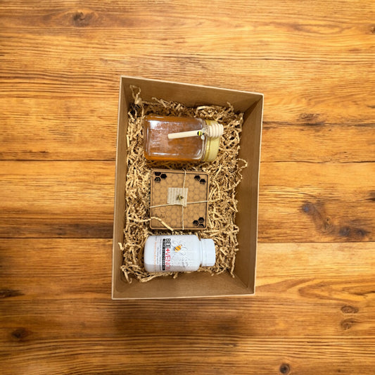 Bee venom capsules , raw honey and coaster gift box